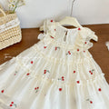 Girls' summer new cherry embroidered dress - casual, stylish, and high-quality european-inspired children's wear for baby girls