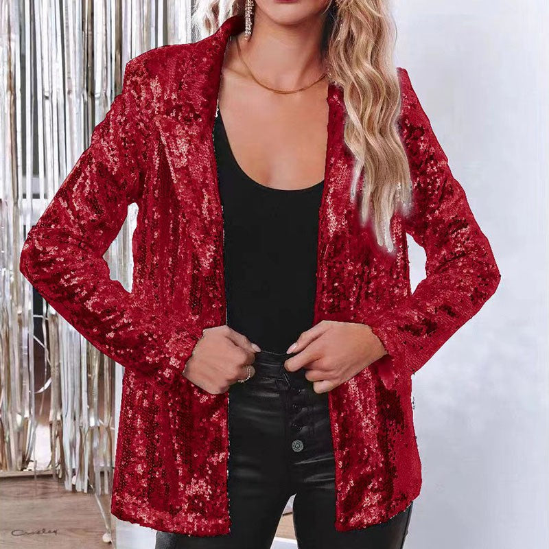 Aliexpress  european and american women casual sequin tops multi-color sequinlong sleeveselegant suit outwearins