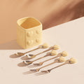 Heart-shaped ceramic fruit fork set - exquisite afternoon tea, hotel & restaurant decor, high-value fruit picks with storage jar - wholesale
