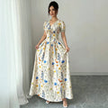 summer cross-border european and american style printed v-neck elegant dress