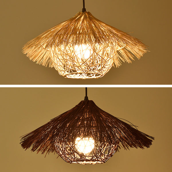 Creative rattan straw hat lampshade retro Japanese restaurant personalized hot pot shop rattan art B & B South East Asia bamboo chandelier