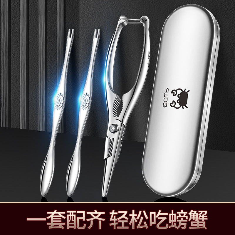 304 stainless steel crab eating special tools three-piece set crab needle household crab scissors gate thank you fork crab eight-piece set