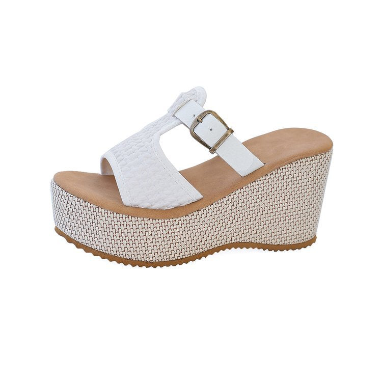 New arrival: women's chunky platform thong sandals - european & american style, hollow-out design, buckle closure, woven strap, wedge heel, perfect for beach & pool