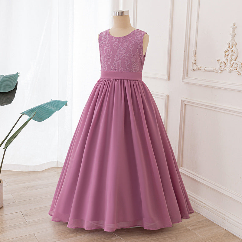 export girls' sleeveless lace patchwork long dress - elegant and stylish children's dress