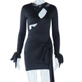 Fashion styleexportpure color deep vbacklesstie back waist street hip short skirt drop shipping dresssexyv neck