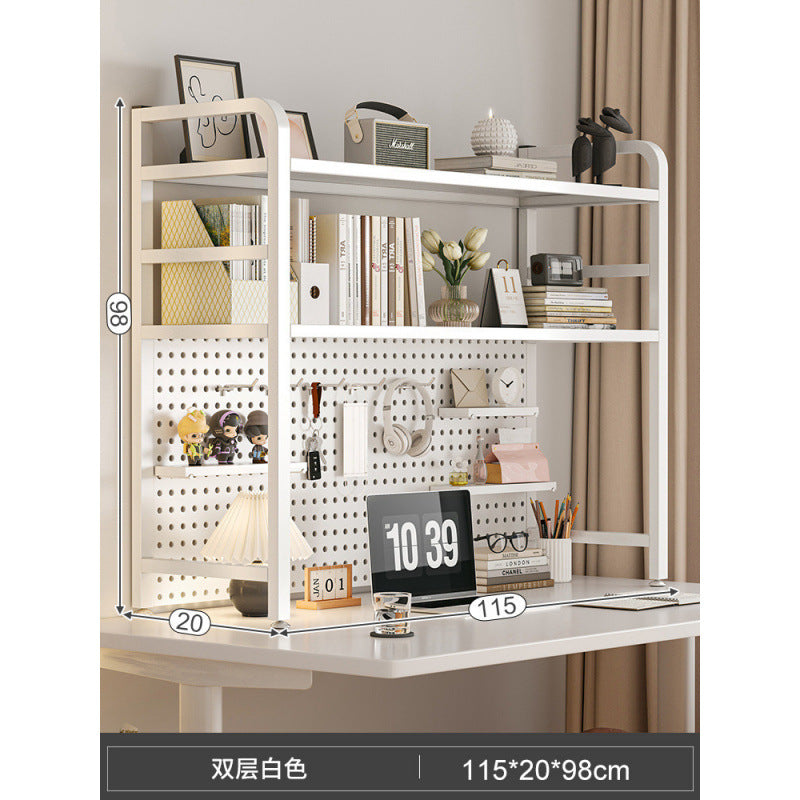 Desktop hole board wrought iron bookshelf, table shelf, dormitory layered storage rack, desk household finishing rack