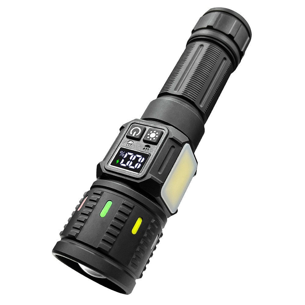 Cross-border new white laser strong light flashlight USB charging outdoor zoom digital display with side light LED flashlight