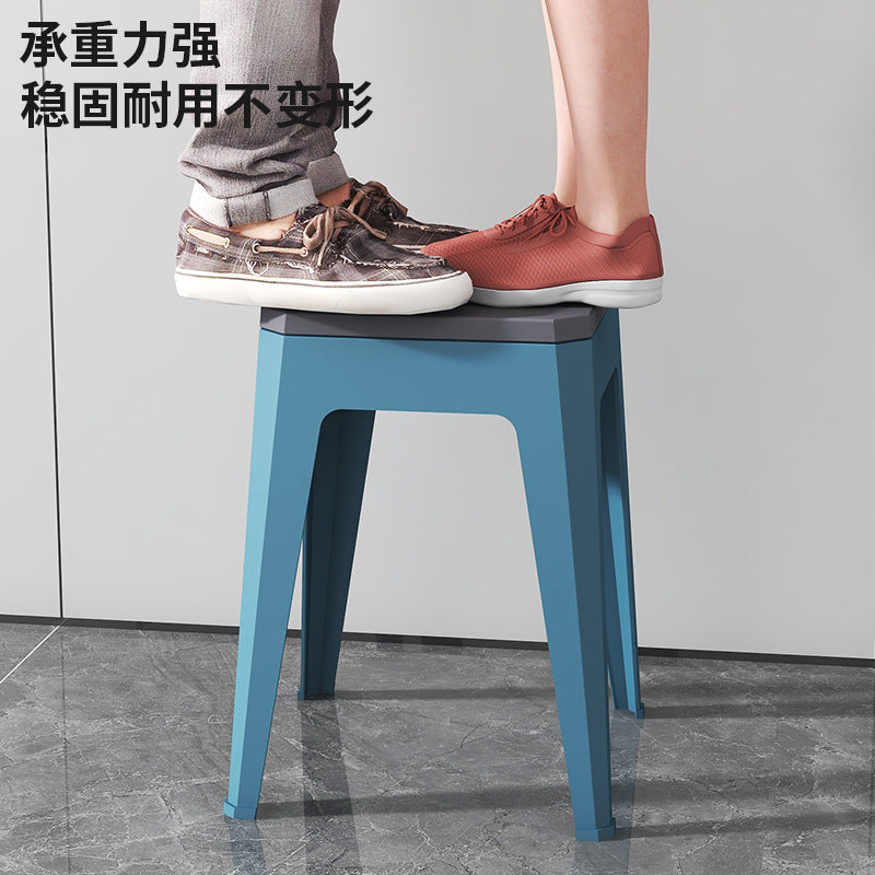 Household plastic small stool thickened creative bench two-color dining table stool spare stool strong and stackable for easy storage
