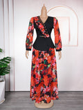 new african plus size women's chiffon printed two-piece v-neck dress set -  cross-border e-commerce
