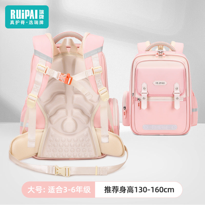 Rui brand primary school students spine care schoolbag for grades 5-6, large-capacity burden reduction for men and women, water-proof children's cloud schoolbag for men