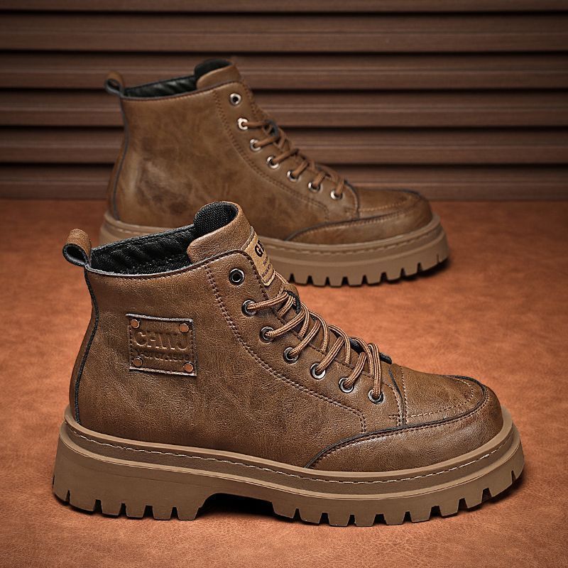 Men's martin boots: spring leather waterproof mid-cut athletic shoes, retro british style outdoor hiking work boots