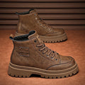 Men's martin boots: spring leather waterproof mid-cut athletic shoes, retro british style outdoor hiking work boots