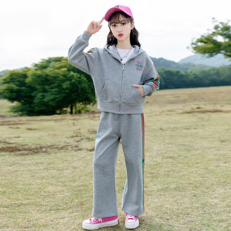 new spring/autumn casual outfit for girls - stylish two-piece set for students, autumn collection kids' outerwear