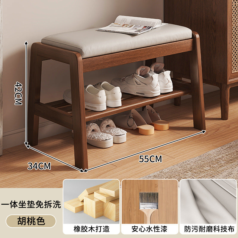 Solid wood shoe change stool household small narrow shoe rack seat stool integrated soft bag seat cushion test door bench shoe stool