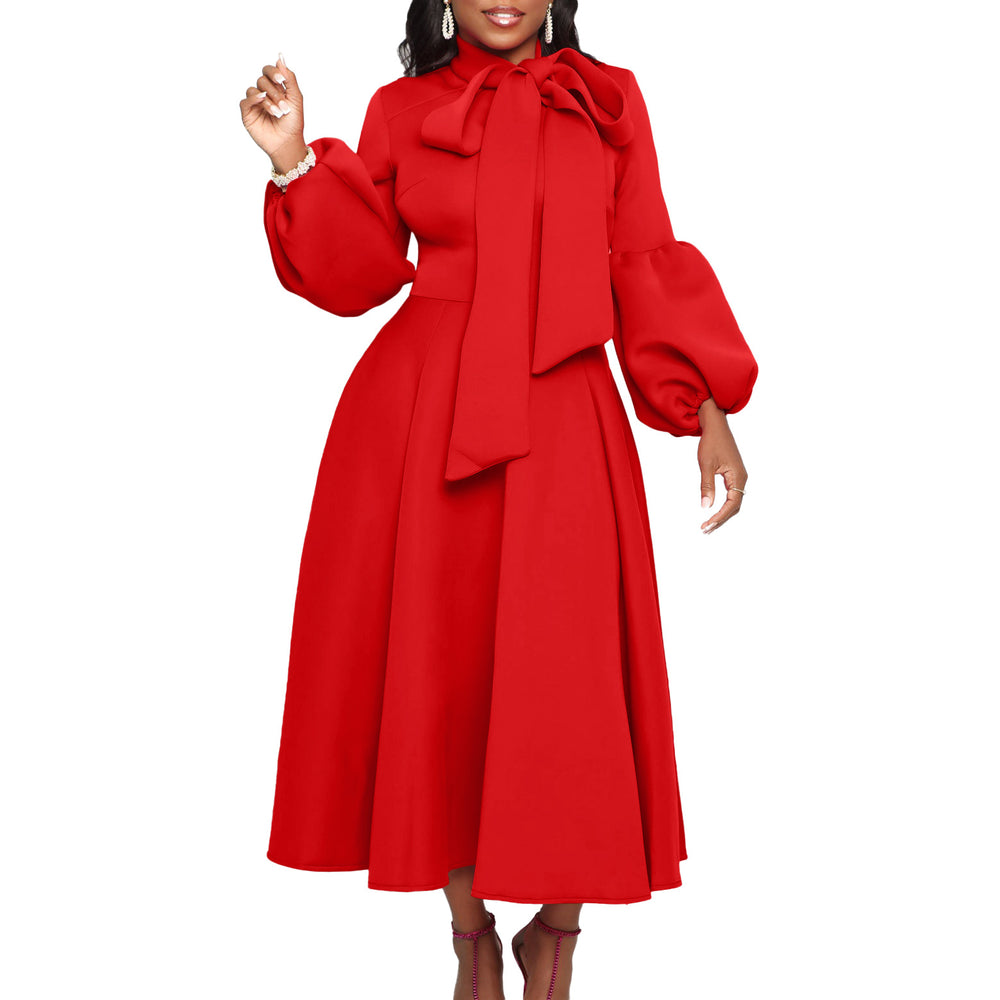 Independent station export women's clothing spring new arrival puff sleeves bowstie back large skirt high waist dress fashiondress