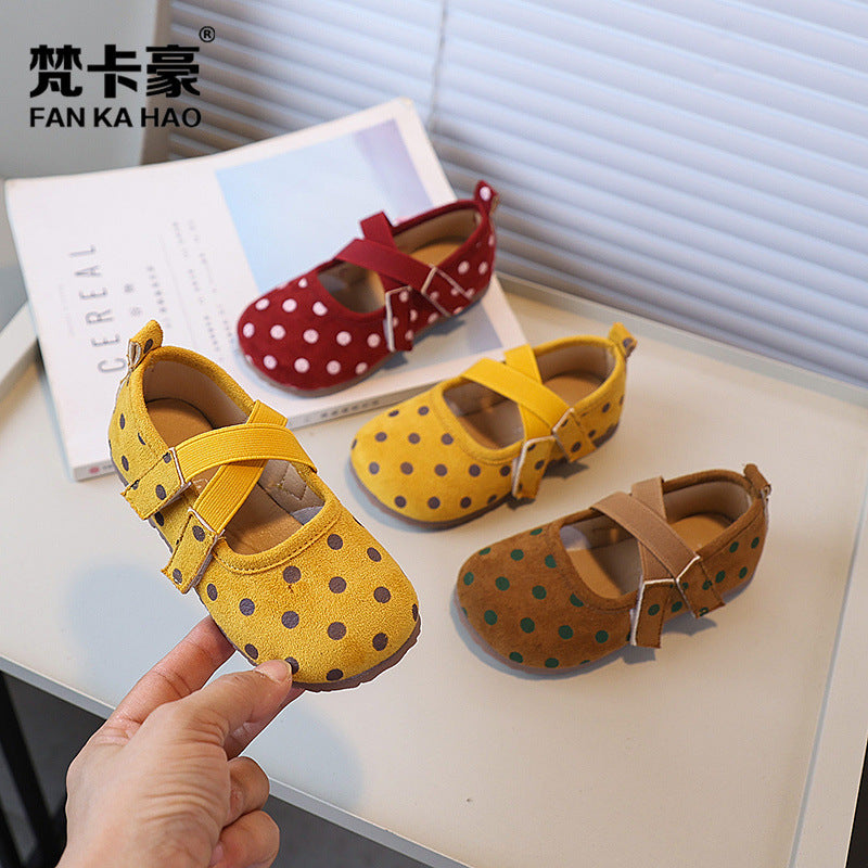 Vancahao girls' leather shoes -  autumn new collection: children's country style polka dot soft sole princess shoes, baby flats