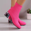 Fashion low-top elastic boots fall and winternew arrivalfashion thin boots rhinestone thick heel fly woven square toe short boots women's shoes
