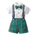 K-stylesummersuit boysfashionable shirt short-sleeved stripes pants suspenders kids summer clothing thin handsome trendy children's clothing