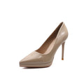 Patent leather high heels for women new arrivalfrenchelegant pointed toe waterproof platform non-tiring feet stiletto work clothingflats nude flats