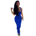 C3643 in stock cross-border fashion solid color sexy dress floor-length dress tie-up maxi dress