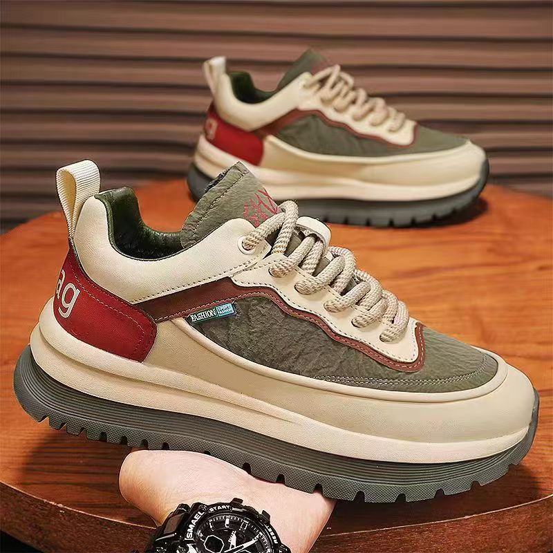 Thick sole travel men's shoes winter black waterproof leather work safety shoes men's running non-slip sports dad shoes