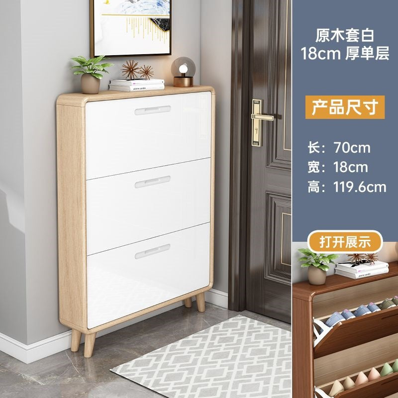 Solid wood shoe cabinet - slim, large capacity, space-saving design for home entryways, small apartments, and modern hallways
