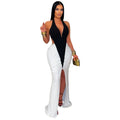 C7573 cross-border   fashion women's sexy v-neck sleeveless slit backless dress