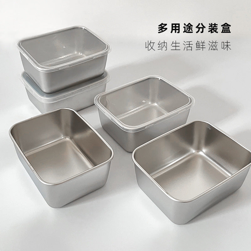 304 stainless steel food storage container - portable picnic lunch box with lid, rectangular multi-purpose box, refrigerator organizer, prep box