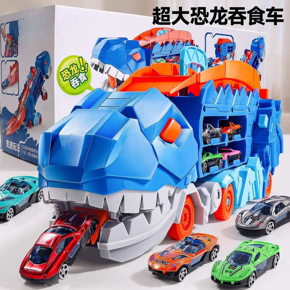 Kids tyrannosaurus rex track car toy boy dinosaur swallowing car foldable deformation competition ejection alloy car
