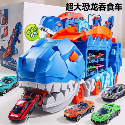 Kids tyrannosaurus rex track car toy boy dinosaur swallowing car foldable deformation competition ejection alloy car