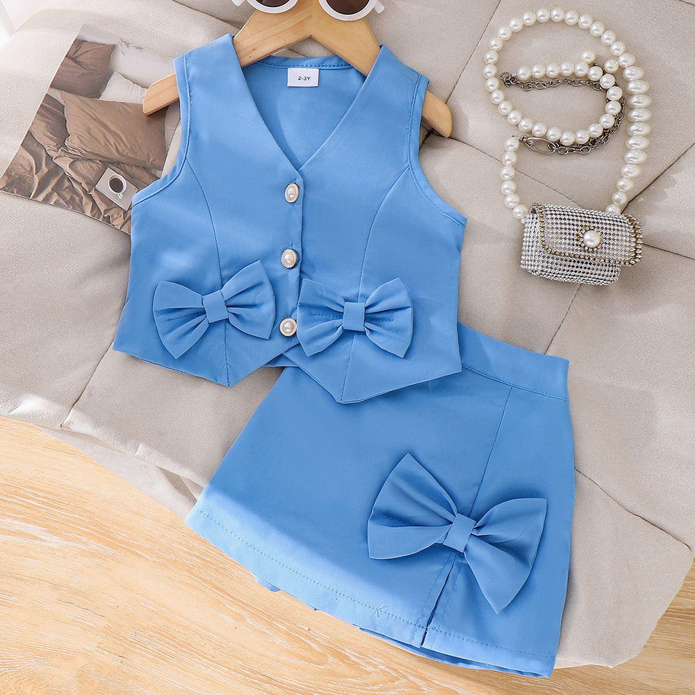 Children's clothing shein cross-border girl suit blue vest + shorts two-piece set