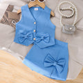 Children's clothing shein cross-border girl suit blue vest + shorts two-piece set