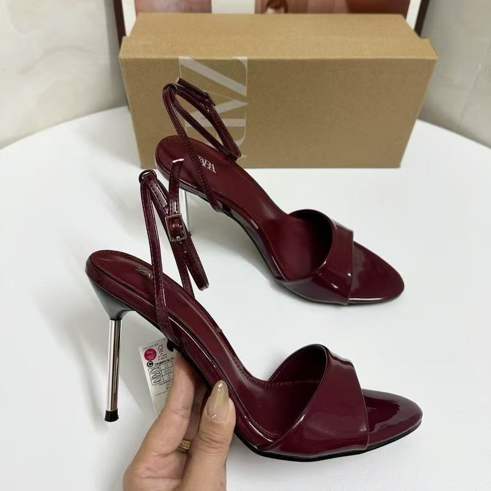 Za2025 new fashion open-toe women's sandals - navy blue, mature style, minimalist single strap, european & american chic, buckle closure