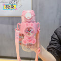 Summer fun kids' plastic straw water bottle - new cute, high-value design for elementary school students, boys and girls - portable cartoon cup
