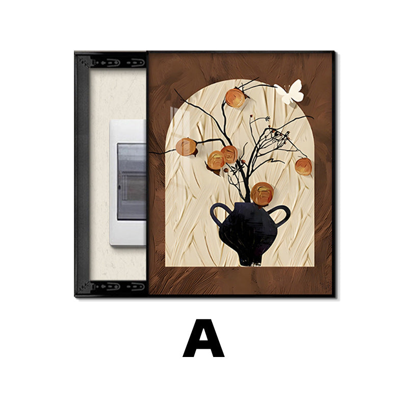 Medieval style meter box decorative painting 2024 new strong and weak distribution box switch box blocking hanging painting vertical free punching