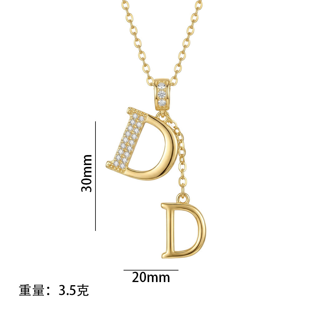 fashion best selling copper inlaid zirconium letter necklace women's light luxury niche style easiest for match non-fading titanium steel clavicle chain jewelry