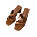 Z's 2023 spring new women's shoes: brown chunky heel minimalist open-toe high heel mules for outdoor wear