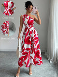 new european and american style cross-border fashion printed pleated elegant long dress