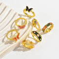 retro colorful ethnic style butterfly flower ring stylish drip oil niche style design ring jewelry wholesale