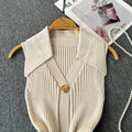 Xiaoxiangfeng knitting vest for women summer thin stylesenseniche stylepolo collar slimming lookshort chichaltertops