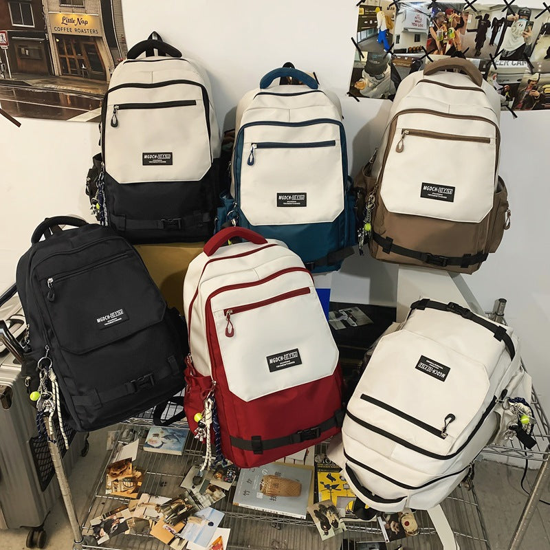 New spring and summer trend schoolbag junior high school backpack large capacity high school color matching outdoor travel computer bag