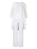 D3260  foreign trade women's fashion european and american style elegant plus size long sleeve top and wide leg pants cross-border set