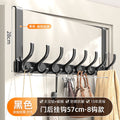 Pre-assembled, detachable 28cm over-the-door hook rack - black, 8 hooks
