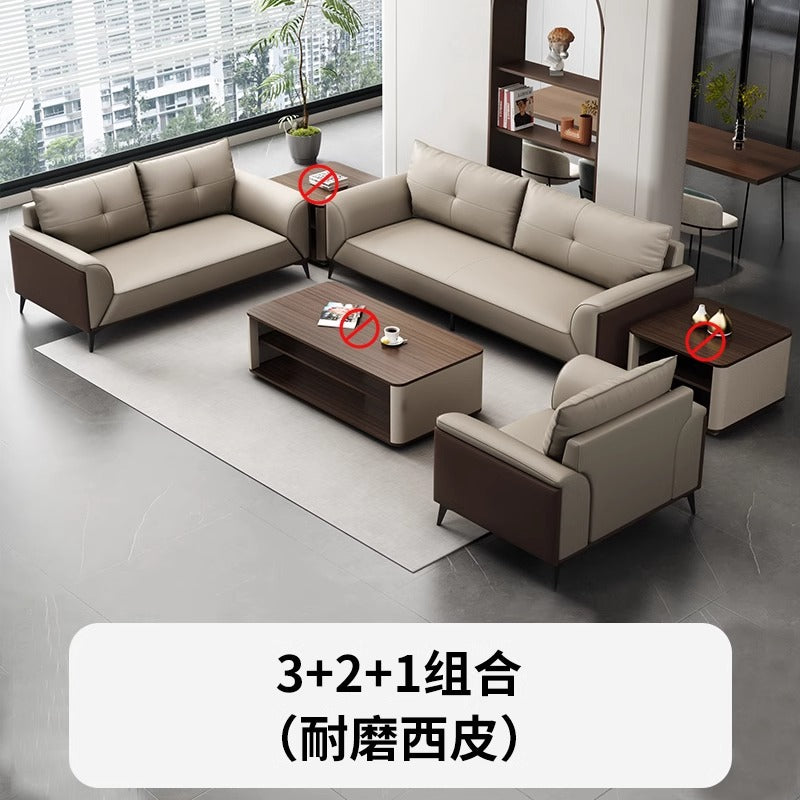 Office sofa and coffee table set - modern minimalist business reception lounge furniture - premium leatherette