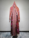 women's fashion printed cardigan robe set with headscarf - loose fit
