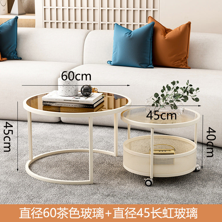 Luxury minimalist modern glass round table -  new arrival - small apartment home decor - cream style mobile coffee table for living room