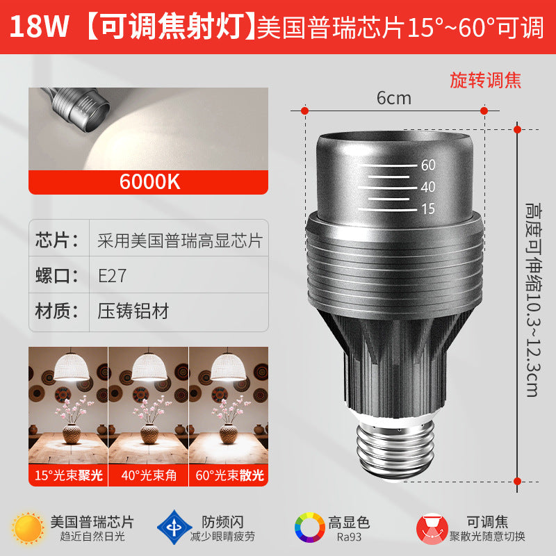 Adjustable focus e27 screw-in spotlight - ideal for shops, commercial spaces, restaurants, and dining areas. perfect for focusing light on dishes, tea tables, and more. p20 bulb