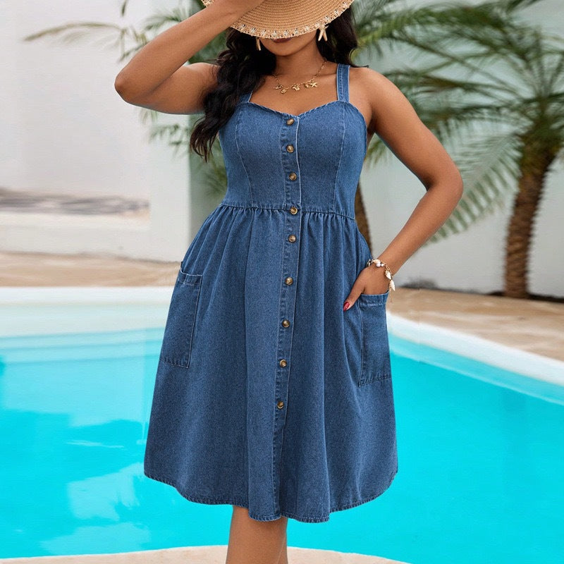 Amazon cross-border fashion: european & american summer slim-fit sleeveless midi dress with pockets - casual, trendy, and stylish