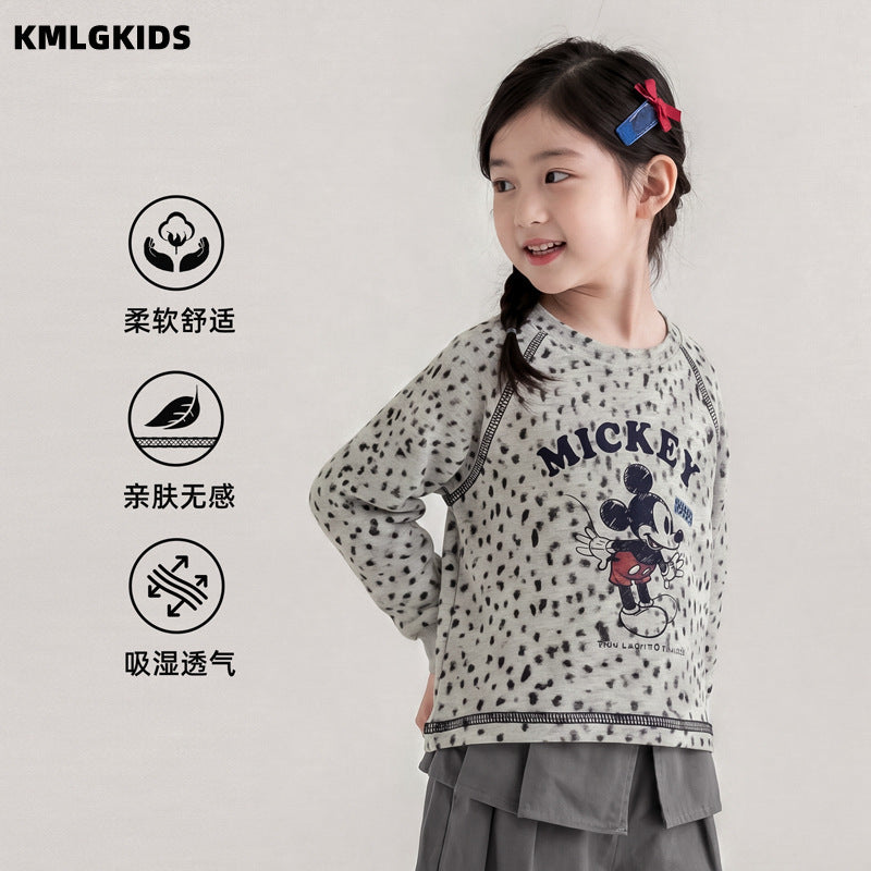 Girls' cartoon print top - new fashionable and versatile autumn long-sleeve sweet style t-shirt base layer - wholesale