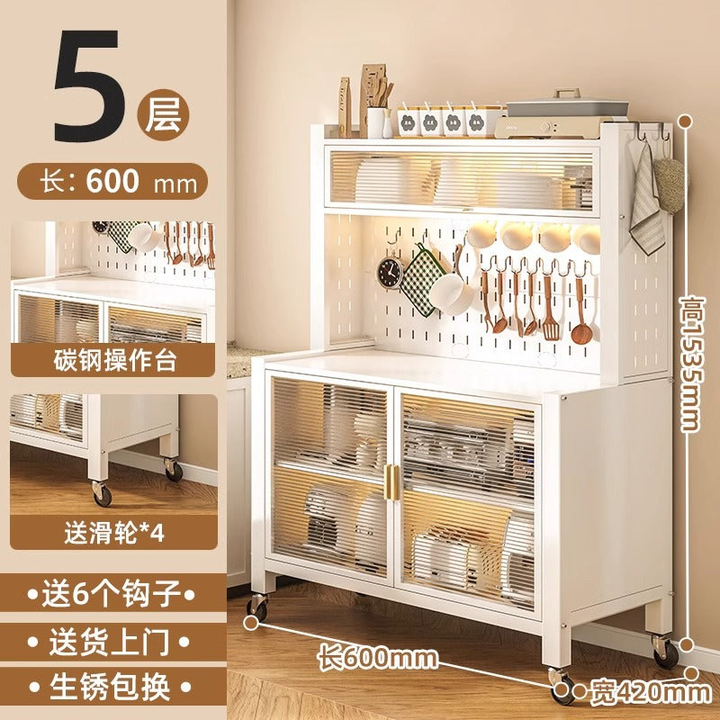 Kitchen multi-tier sideboard floor cabinet multifunctional storage rack microwave oven oven steel storage cabinet household storage cabinet